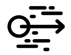 An arrow moving to right from a circle surrounding by other short and long lines indicating bandwidth efficiency