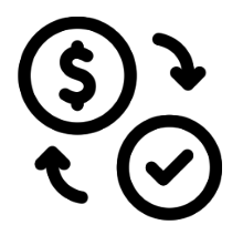 Dollar sign and check mark in continuous circle showing cost efficiency