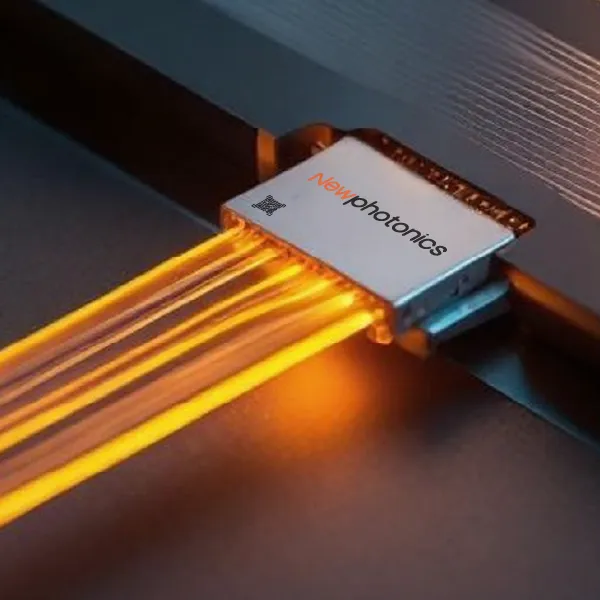 port with lasers lighted up as they leave the chip and substrate